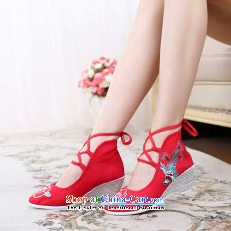 2015 Spring/Summer new women's shoe mesh upper single shoe high elevations with retro ethnic embroidered shoes white 38, Chin world shopping on the Internet has been pressed.