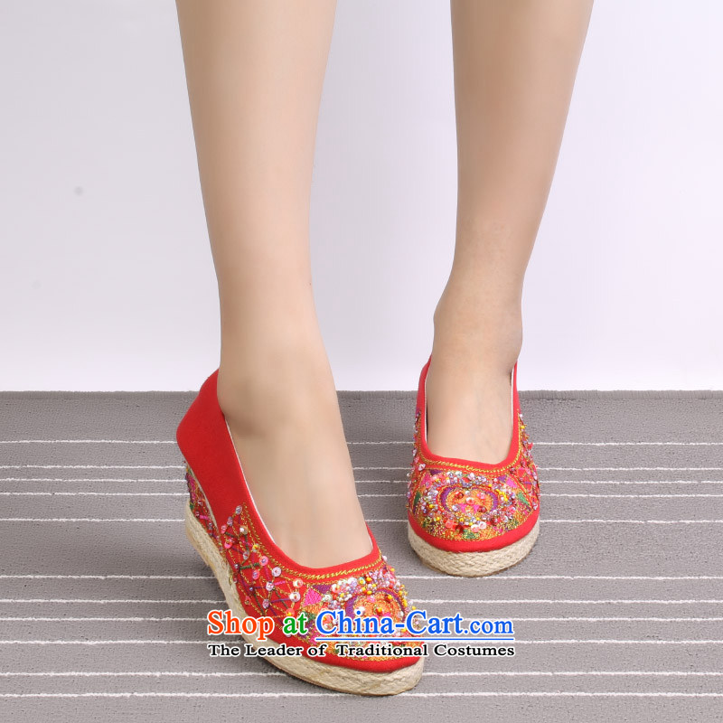 Genuine Old Beijing mesh upper with slope pearl embroidered shoes stylish single shoes comfortable shoes bride shoes A-28 red 37, Galaxy Lai (yinheliren) , , , shopping on the Internet