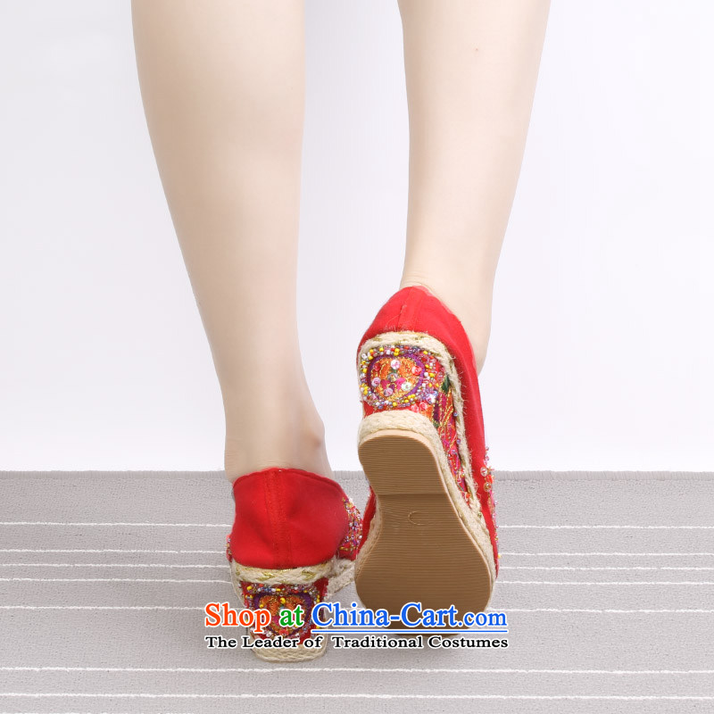 Genuine Old Beijing mesh upper with slope pearl embroidered shoes stylish single shoes comfortable shoes bride shoes A-28 red 37, Galaxy Lai (yinheliren) , , , shopping on the Internet
