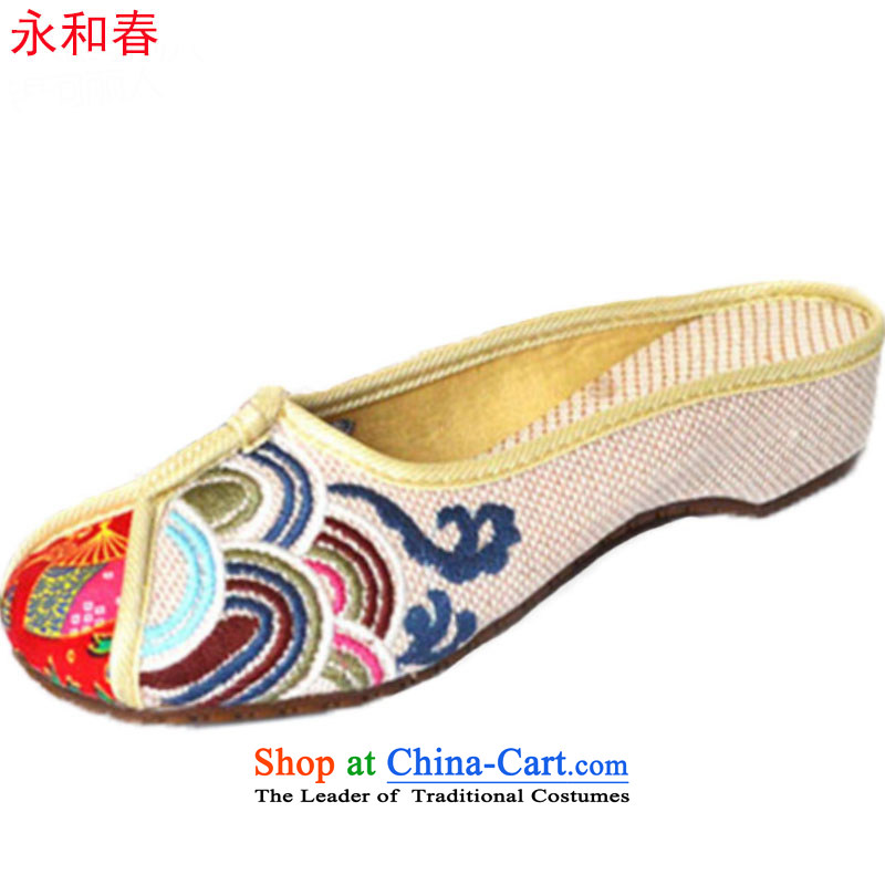 The increase of women's shoes comfortable genuine old Beijing mesh upper embroidered shoes of ethnic slippers cool in the summer 1831 1831 beige?39 slippers