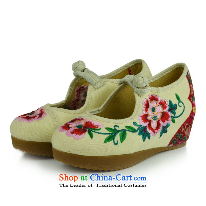 The first door of Old Beijing Ms. mesh upper embroidered shoes of ethnic stylish single high-heel shoes increased within light port plate fasteners beige 37, Purple Door retro (zimenyuan) , , , shopping on the Internet