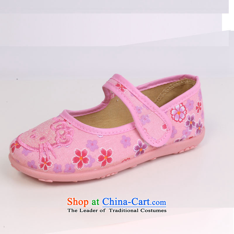 Lovely baby shoes children shoes genuine old Beijing mesh upper stylish embroidered shoes show shoes with soft, pediatric single shoe 8202 pink?29 Codes_inner length of 19CM