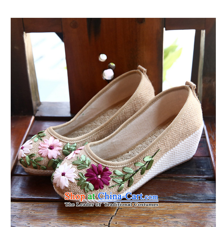 Chung Autumn Pavilion new ethnic embroidered shoes with beef tendon bottom slope of the high-heel shoes, casual women shoes A-524 single picture 37, price beige, brand platters! The elections are supplied in the national character of distribution, so action, buy now enjoy more preferential! As soon as possible.