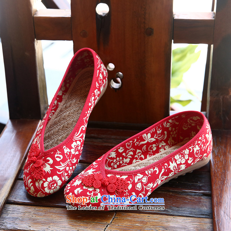 Chung Pavilion ethnic porcelain embroidered shoes linen shoes with mother-women shoes beef tendon Backplane Backplane A-510 reap big reap Red38