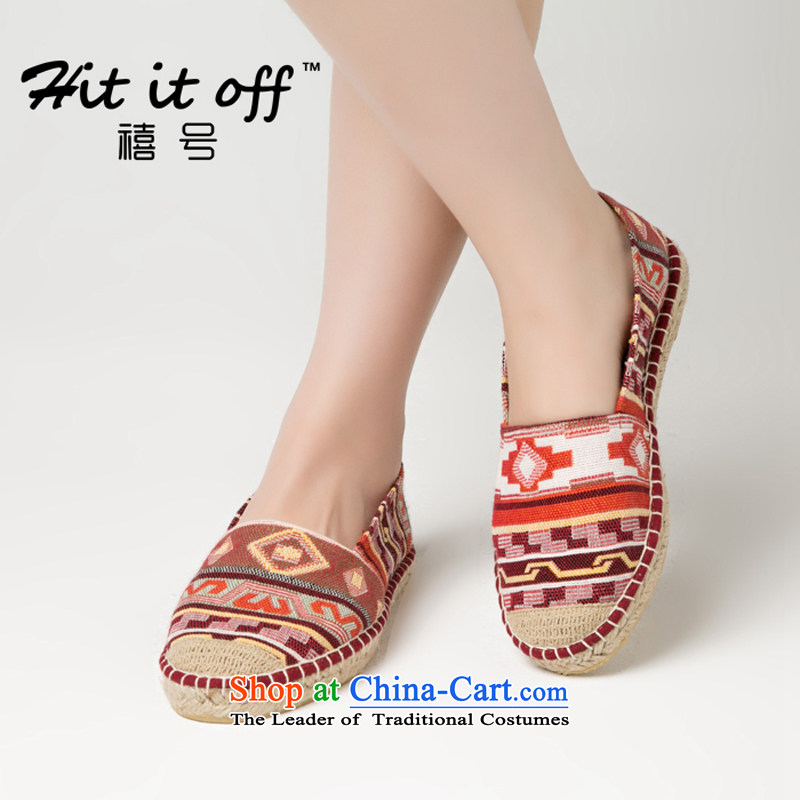 The hit it off2015 summer new pope ethnic commission line shoes bottom clip lazy people shoes fisherman women shoes mesh upper Red?35