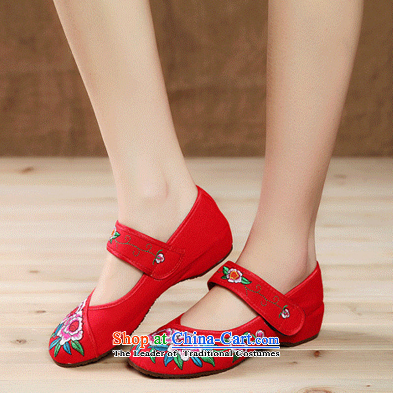 The autumn and winter new mesh upper beef tendon at its increased behind with retro style round head soft bottoms marriage shoes single shoe red 37, Xuan where shopping on the Internet has been pressed.