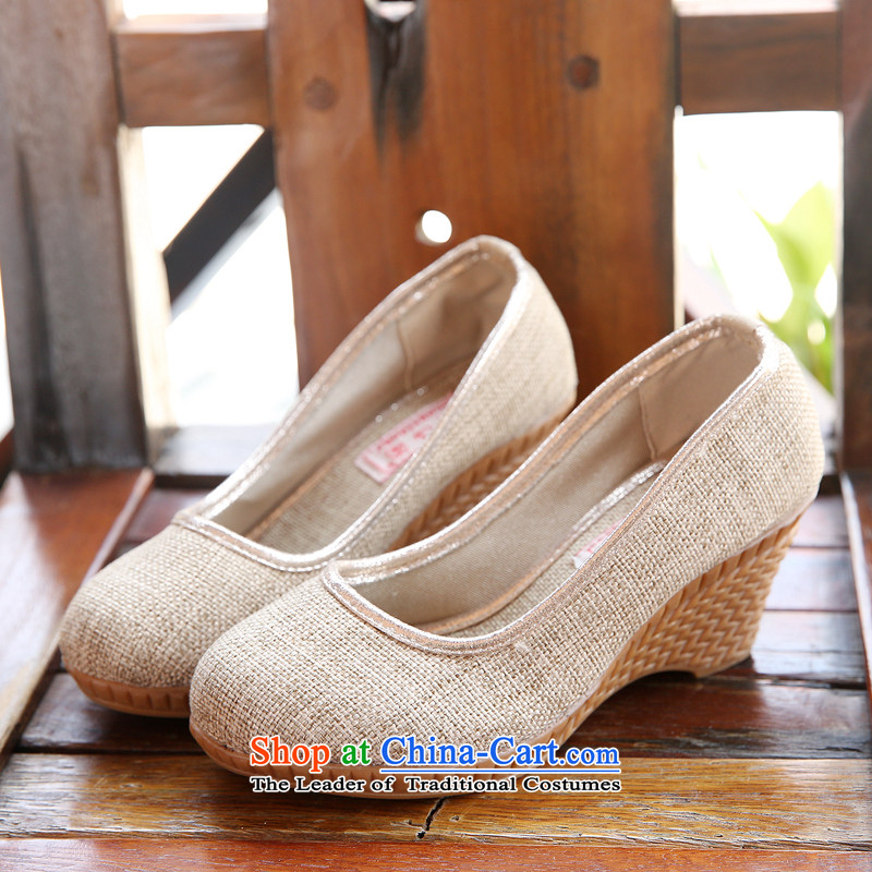 Chung Pavilion Old Beijing mesh upper ethnic women single shoes linen slope with the embroidered shoes autumn leisure the the high-heel shoes W-529 beige 36, Chung Sin songxiange Pavilion () , , , shopping on the Internet