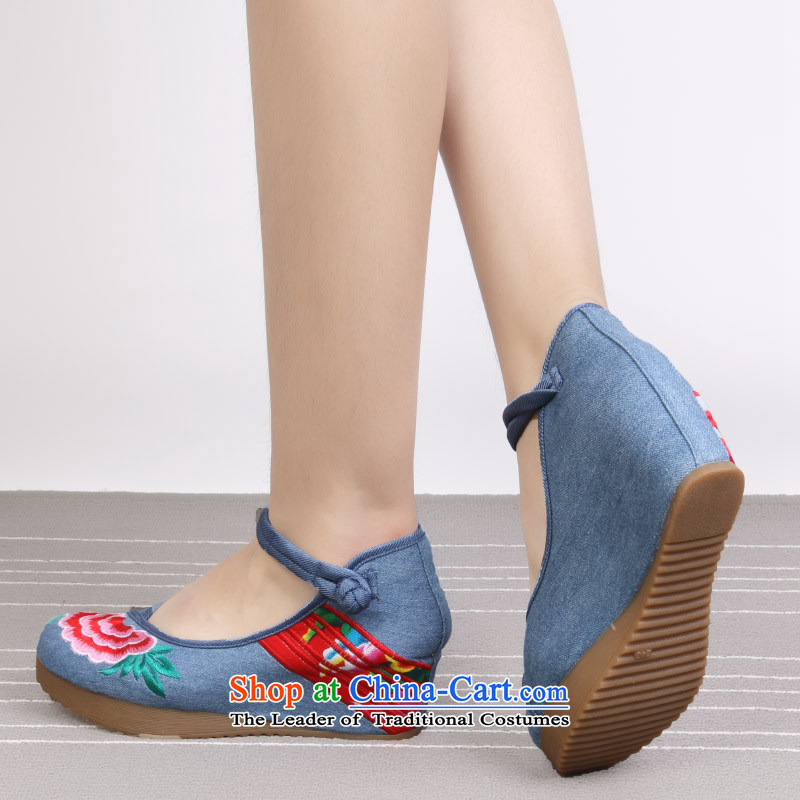 Genuine Old Beijing mesh upper end of cake women shoes increased within national wind increased embroidered shoes single blue 36, E 1913 shoe and spring (yonghechun) , , , shopping on the Internet