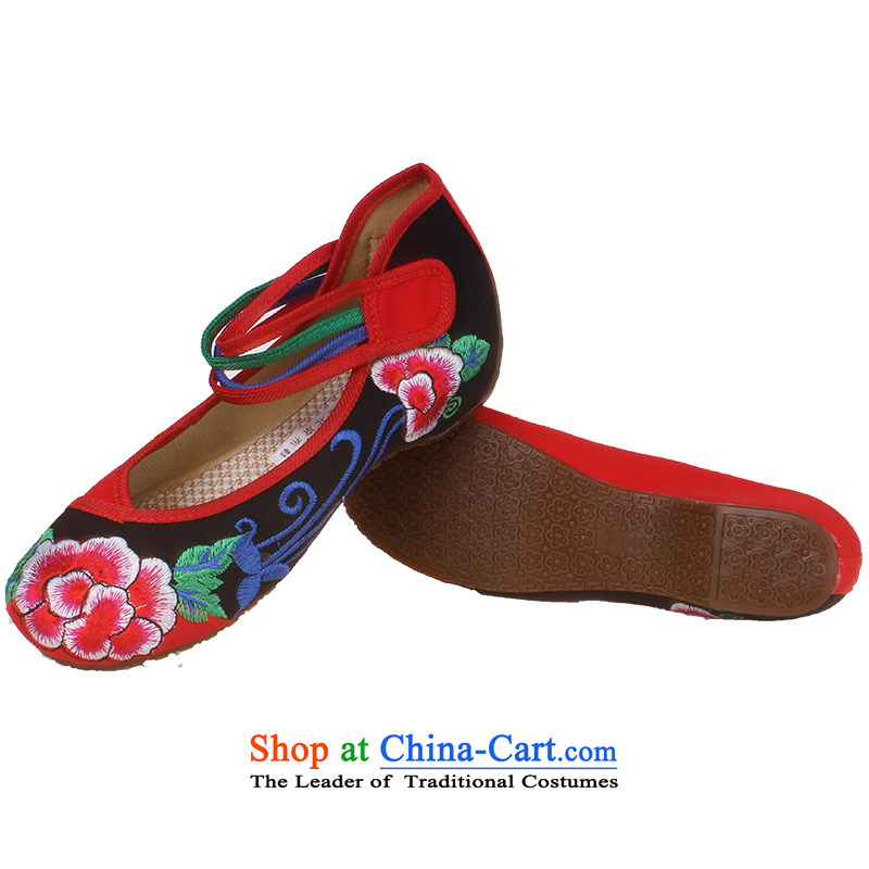 Mesh upper with genuine old Beijing Dance ethnic linen retro embroidered shoes increased within the women's shoes and 40 1832 black spring (yonghechun) , , , shopping on the Internet