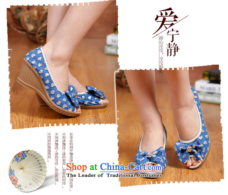 Chung Pavilion summer new high-heel shoes mouth fish embroidered shoes with Ms. slope sandals beef tendon bottom womens single women shoes E-313 blue love of 39 pictures, prices, brand platters! The elections are supplied in the national character of distribution, so action, buy now enjoy more preferential! As soon as possible.