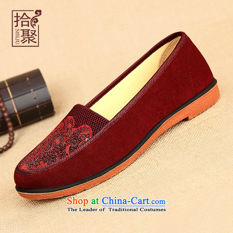 Pick from the old Beijing mesh upper for women 2015 Autumn new pin single embroidered shoes kit cloth of older persons in the mother shoes, flat shoe mother shoe is elegant and modern red 39, pickup together 10813 , , , shopping on the Internet