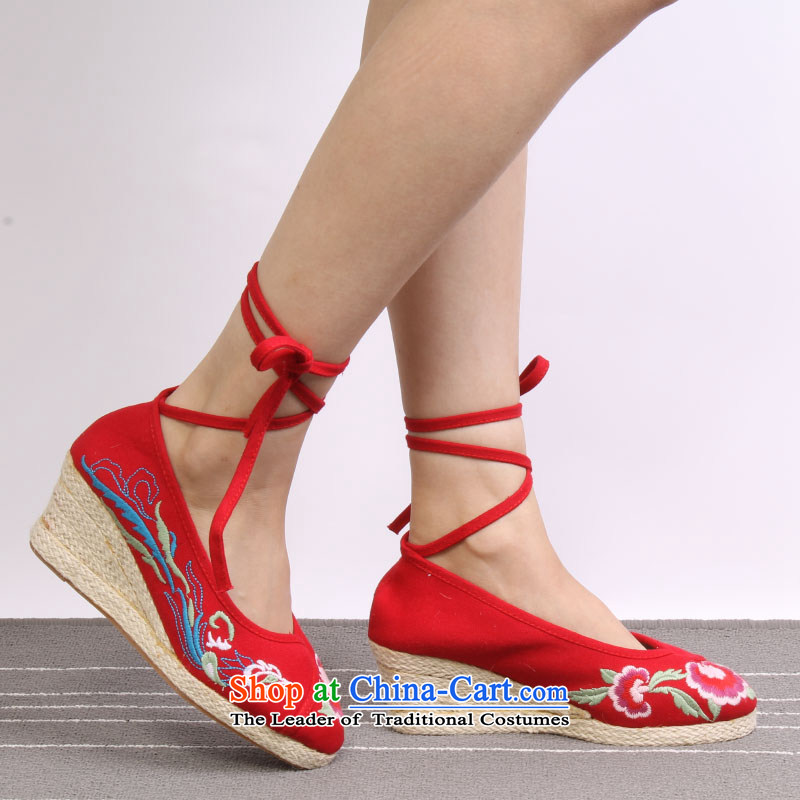 Stylish genuine old Beijing mesh upper with side slope Ma Tei embroidered shoes comfortable shoes, casual shoes princess increase women shoes single shoe and 36 1003 Red Spring (yonghechun) , , , shopping on the Internet