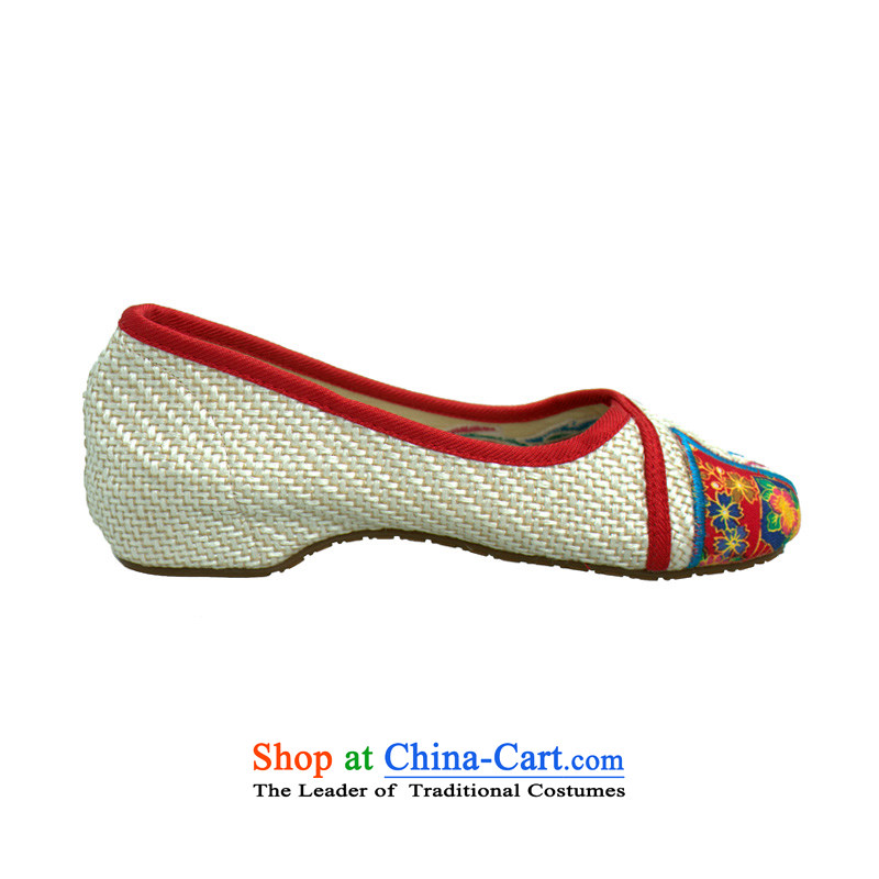The spring and summer of Old Beijing mesh upper ethnic embroidered shoes with soft, comfortable single flat bottom shoe cotton linen flax increased within the slope with flowers 15X-21 mesh upper m Yellow 39 Jun Xiang Fu Shopping on the Internet has been