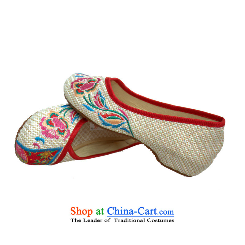 The spring and summer of Old Beijing mesh upper ethnic embroidered shoes with soft, comfortable single flat bottom shoe cotton linen flax increased within the slope with flowers 15X-21 mesh upper m Yellow 39 Jun Xiang Fu Shopping on the Internet has been