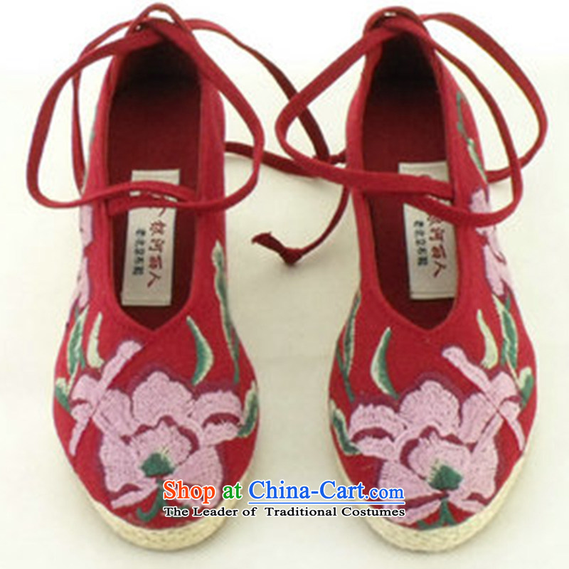 2015 new wealth Mudan Old Beijing Women's Shoe retro mesh upper ethnic slope with embroidered shoes increased women's shoe A-2-2 mauve 39 Wing and Chun (yonghechun) , , , shopping on the Internet