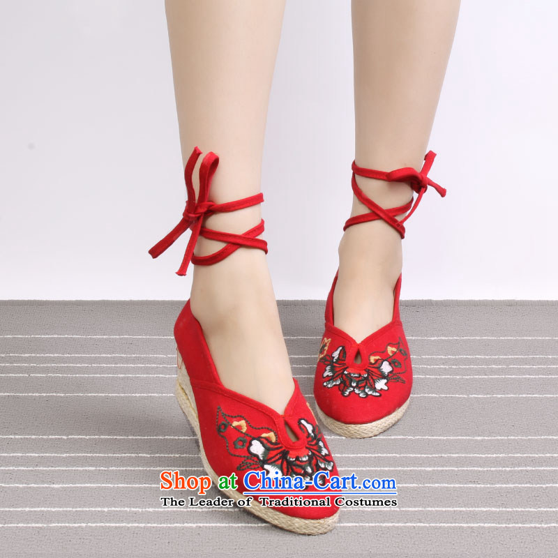 Mesh upper with old Beijing Ma slope fashion embroidered shoes of ethnic women shoes Princess Shoes, Casual Shoes A-2-3 single red 39 Wing and Chun (yonghechun) , , , shopping on the Internet