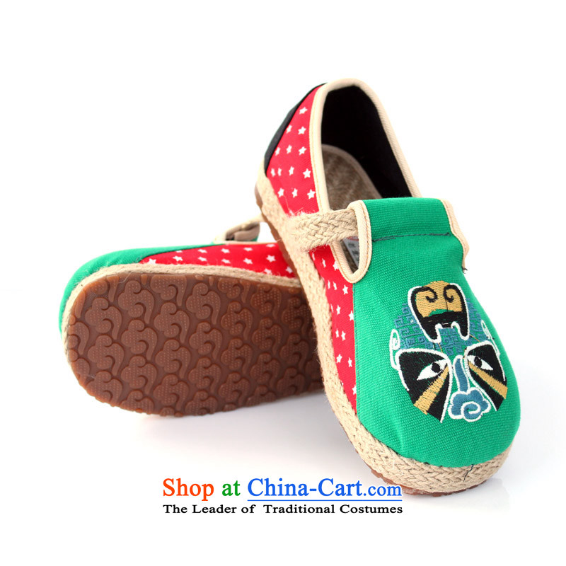 The old Beijing National wind-masks linen women embroidery retro version relaxd linen rubber floor mesh upper with shoe cake Green Red M-2 Green 35 Jun Xiang Fu Shopping on the Internet has been pressed.