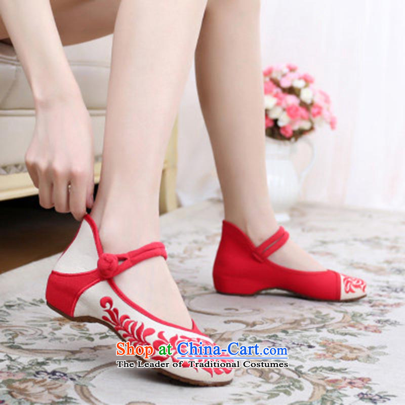 Dan Jie Shi 2015 Autumn new ethnic embroidered shoes women shoes of Old Beijing mesh upper porcelain embroidered shoes bottom slope beef tendon with low Shoes Plaza shoes Dance Shoe blue 34 Dan Jie Shi (DANJIESHI) , , , shopping on the Internet