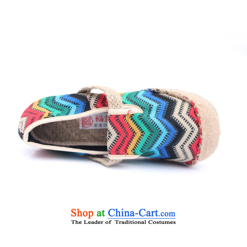 Mesh upper with the old Beijing linen manually women shoes single shoe spring and summer new stylish ethnic embroidered shoes with leisure sandals Ms. flat leisure shoes M-3 blue color 40 Jun Xiang Fu Shopping on the Internet has been pressed.