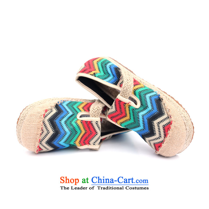 Mesh upper with the old Beijing linen manually women shoes single shoe spring and summer new stylish ethnic embroidered shoes with leisure sandals Ms. flat leisure shoes M-3 blue color 40 Jun Xiang Fu Shopping on the Internet has been pressed.