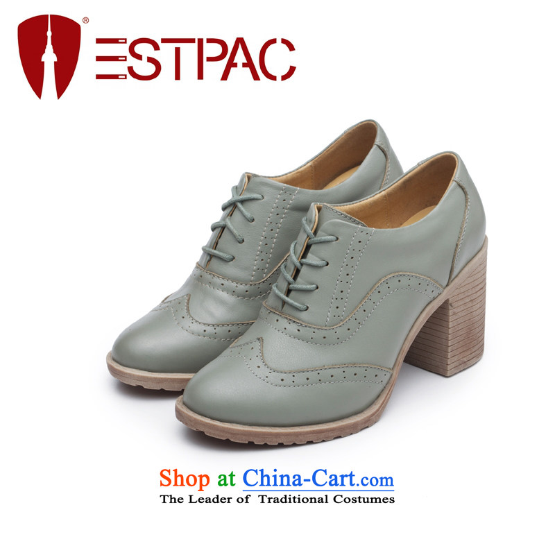 Ibrahim Spring Blok Oxford shoes female retro English lady's shoe leather high-heel bold points with shoes S01 gray and green 36, Ibrahim (estpac) , , , shopping on the Internet