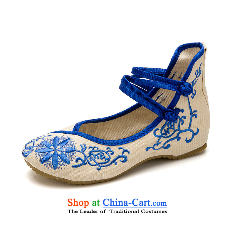 2015 new national wind increased within the embroidered shoes of Old Beijing Dance Single Shoes Plaza mesh upper with soft, Fu Yung women shoes Blue37