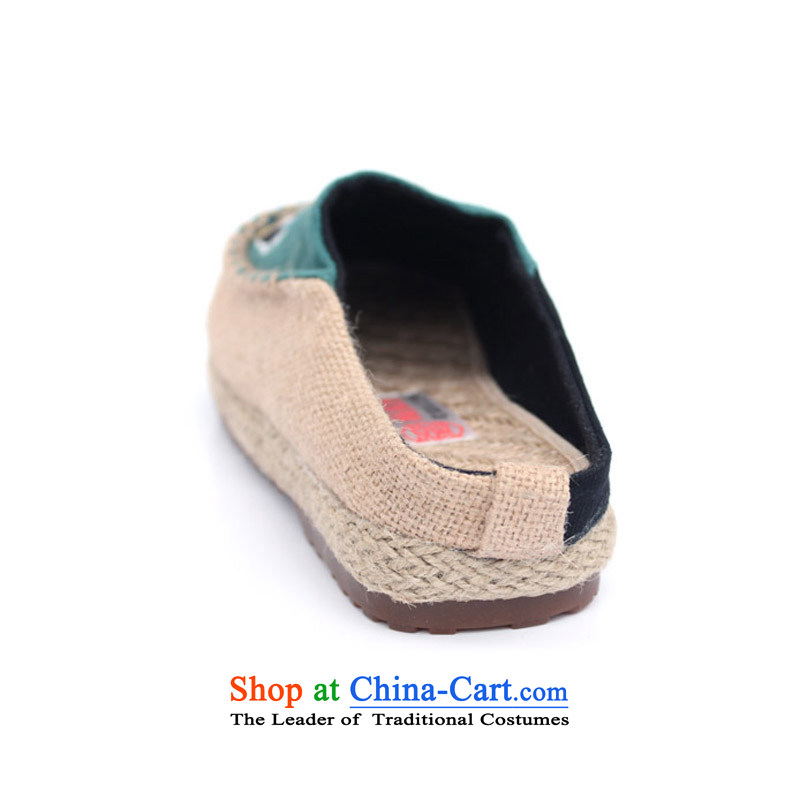 The old Beijing National wind-masks flax slippers retro embroidered slippers loose version Baotou exotic beef tendon bottom mesh upper with shoe cake 10-1/ 37, dark green well Jun Xiang , , , shopping on the Internet