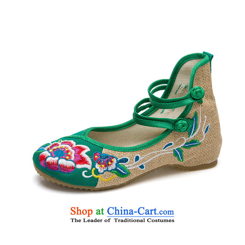 The electoral support C.O.D.- Old Beijing mesh upper female summer embroidered shoes increased within ethnic female single shoe Dance Shoe mesh upper with genuine Green?38