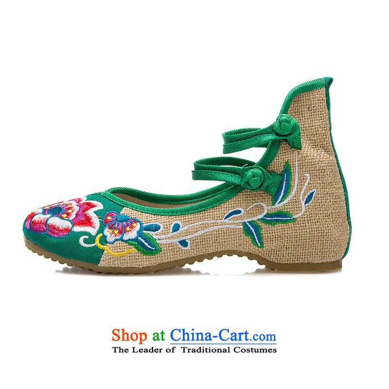 The electoral support C.O.D.- Old Beijing mesh upper female summer embroidered shoes increased within ethnic female single shoe Dance Shoe mesh upper with genuine green 38, US has been pressed suga shopping on the Internet