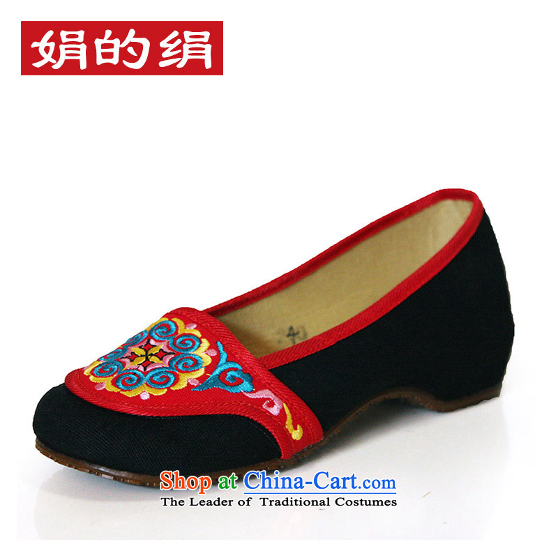 The silk fabric of Old Beijing National wind increased within the embroidered shoes with slope woman Shoes, Casual Shoes autumn A412-179 single black 37