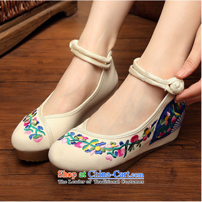 The Spring and Autumn Period and the new old Beijing mesh upper with slope women shoes embroidered shoes of ethnic women with higher within the slope mesh upper womens single shoe Blue/double-fastening sunflower 40, Chin world shopping on the Internet has
