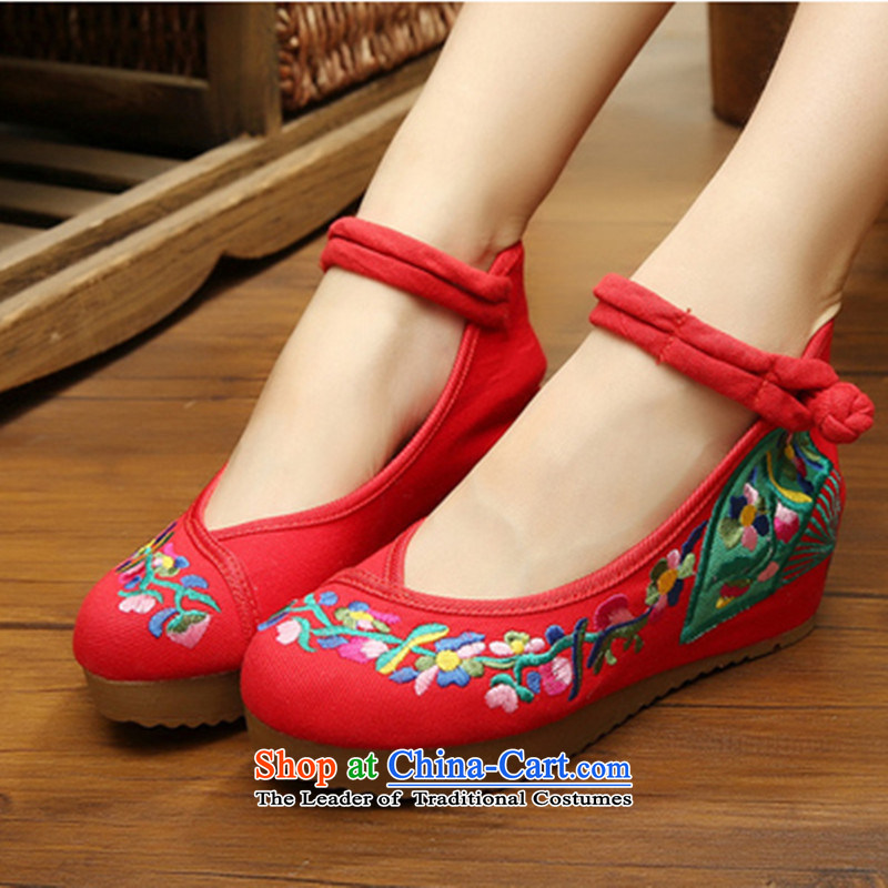 The Spring and Autumn Period and the new old Beijing mesh upper with slope women shoes embroidered shoes of ethnic women with higher within the slope mesh upper womens single shoe Blue/double-fastening sunflower 40, Chin world shopping on the Internet has