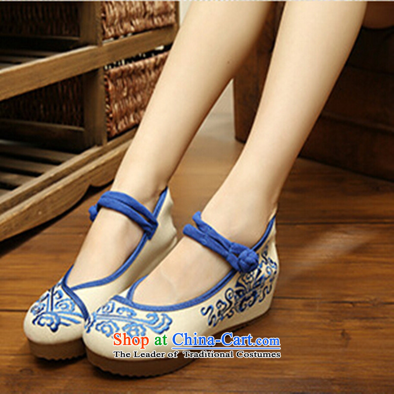 New Old Beijing mesh upper women shoes spring and summer embroidered shoes of ethnic women shoes ironing drill with increased within the slope womens single shoe blue 39, Chin world shopping on the Internet has been pressed.