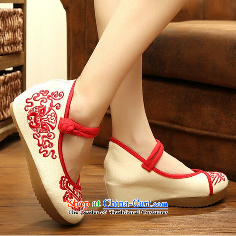New Old Beijing mesh upper women shoes spring and summer embroidered shoes of ethnic women shoes ironing drill with increased within the slope womens single shoe blue 39, Chin world shopping on the Internet has been pressed.
