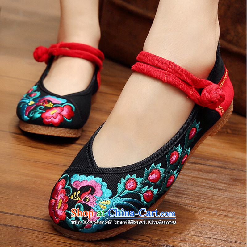 New spring and summer old Beijing mesh upper women shoes with soft, embroidered shoes retro ethnic mesh upper with flat spelling female single tri-color black shoes 34