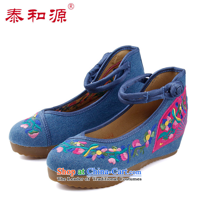 The Thai and source of Old Beijing stylish shoe mesh upper 2015 new handicraft embroidery flower shoes of ethnic single women cotton linen skip Dance Shoe 24105 marriage No 24107 36 light blue-tae and source , , , shopping on the Internet