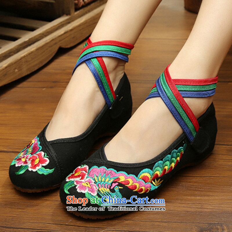 New Old Beijing mesh upper female retro ethnic embroidered shoes with soft, increased within the Dance Shoe boat women shoes single shoe blue 40, Chin world shopping on the Internet has been pressed.