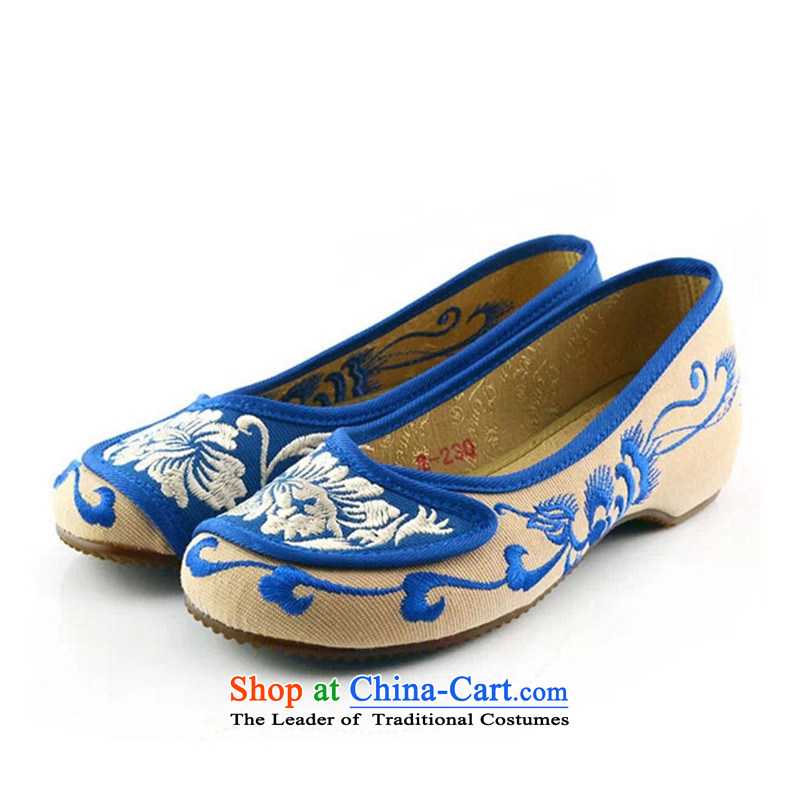 The spring and summer of Old Beijing mesh upper women shoes retro embroidered shoes of Ethnic Dance Shoe increase Square flat bottom womens single shoe beige 36, Chin world shopping on the Internet has been pressed.