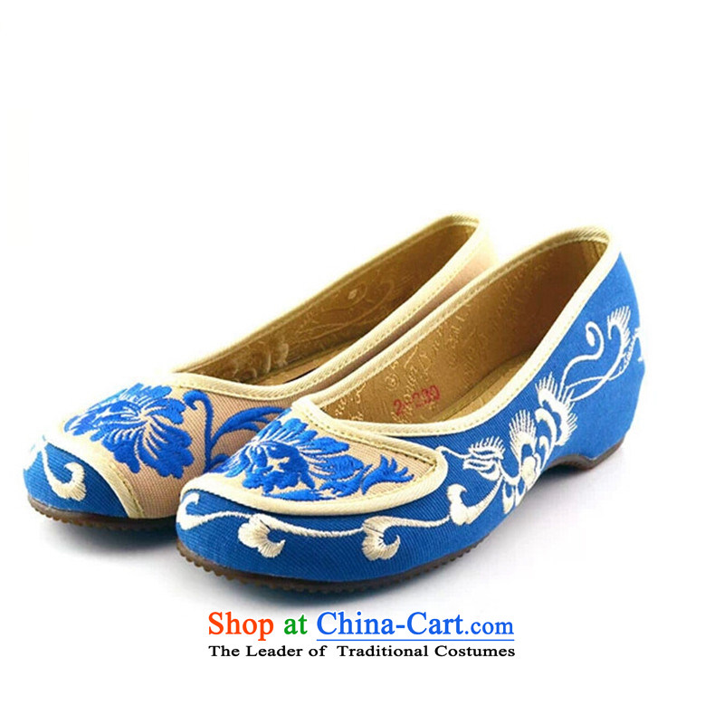 The spring and summer of Old Beijing mesh upper women shoes retro embroidered shoes of Ethnic Dance Shoe increase Square flat bottom womens single shoe beige 36, Chin world shopping on the Internet has been pressed.