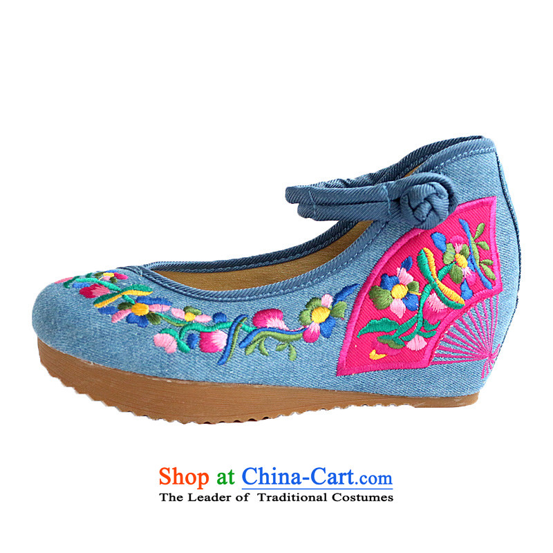 The autumn morning glory new spring and summer retro national wind increased within the embroidered shoes of Old Beijing women's shoes mesh upper high-heel shoes with female A104-8 slope blue 35, Putin has been SOO YEE , , , shopping on the Internet