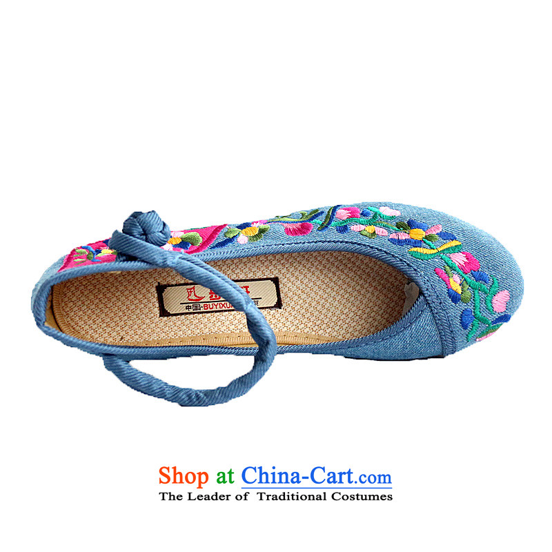 The autumn morning glory new spring and summer retro national wind increased within the embroidered shoes of Old Beijing women's shoes mesh upper high-heel shoes with female A104-8 slope blue 35, Putin has been SOO YEE , , , shopping on the Internet