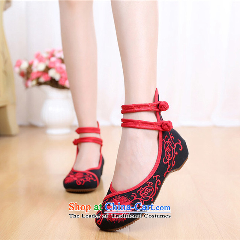 Porcelain masks sunflower spring and fall embroidered shoes of ethnic retro women shoes increased within stylish single shoe mesh upper old Beijing women shoes heel shoes 412-150 38, Kyung-black has Soo , , , shopping on the Internet