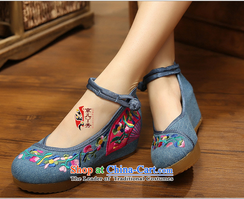 2015 new embroidered convolvulus spring and summer retro national wind increased within the embroidered shoes of Old Beijing mesh upper womens single waterproof desktop high-heel shoes A108-4 blue 39 pictures, prices, brand platters! The elections are supplied in the national character of distribution, so action, buy now enjoy more preferential! As soon as possible.