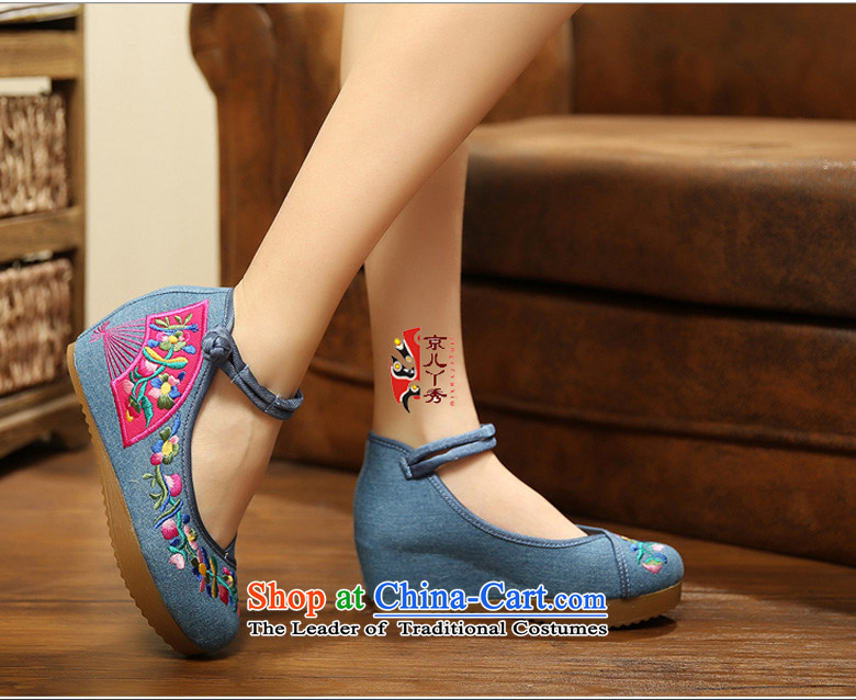 2015 new embroidered convolvulus spring and summer retro national wind increased within the embroidered shoes of Old Beijing mesh upper womens single waterproof desktop high-heel shoes A108-4 blue 39 pictures, prices, brand platters! The elections are supplied in the national character of distribution, so action, buy now enjoy more preferential! As soon as possible.