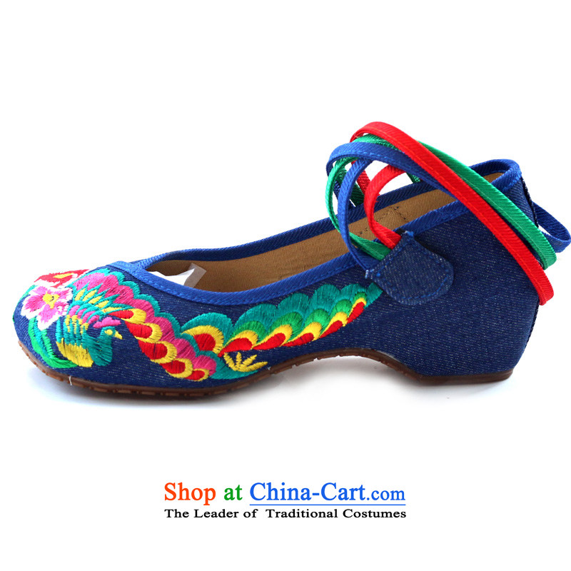 The Peacock new spring and fall within the old Beijing increased women's shoe mesh upper with retro women shoes of ethnic embroidered shoes chic square head 1221-12 35 Beijing has children blue-soo , , , shopping on the Internet