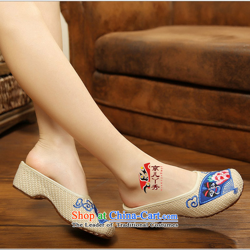 Putin has been Soo-new-spring and summer retro flax slippers ethnic embroidered slippers female slippers package mail linen old Beijing mesh upper women shoes Baotou slippers 1314-5 beige 36, Putin has been SOO YEE , , , shopping on the Internet