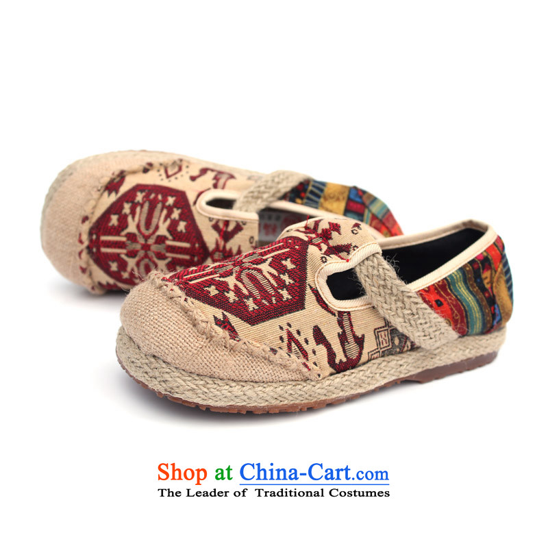 The old Beijing linen cotton linen cloth shoes women shoes leisure platform shoes Stylish retro embroidered shoes pattern cloth stitching canvas shoes N-1 red 37, female well Jun Xiang , , , shopping on the Internet