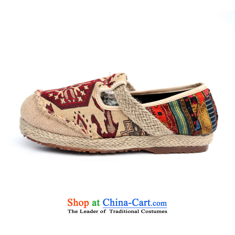 The old Beijing linen cotton linen cloth shoes women shoes leisure platform shoes Stylish retro embroidered shoes pattern cloth stitching canvas shoes N-1 red 37, female well Jun Xiang , , , shopping on the Internet