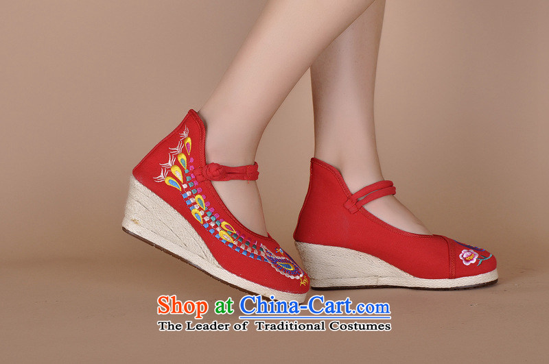 The autumn 2015 new embroidered shoes with peacock high heel slope Beijing summer leisure shoes embroidery womens single Travel Shoes, Casual xhx wild red 38 pictures, prices, brand platters! The elections are supplied in the national character of distribution, so action, buy now enjoy more preferential! As soon as possible.