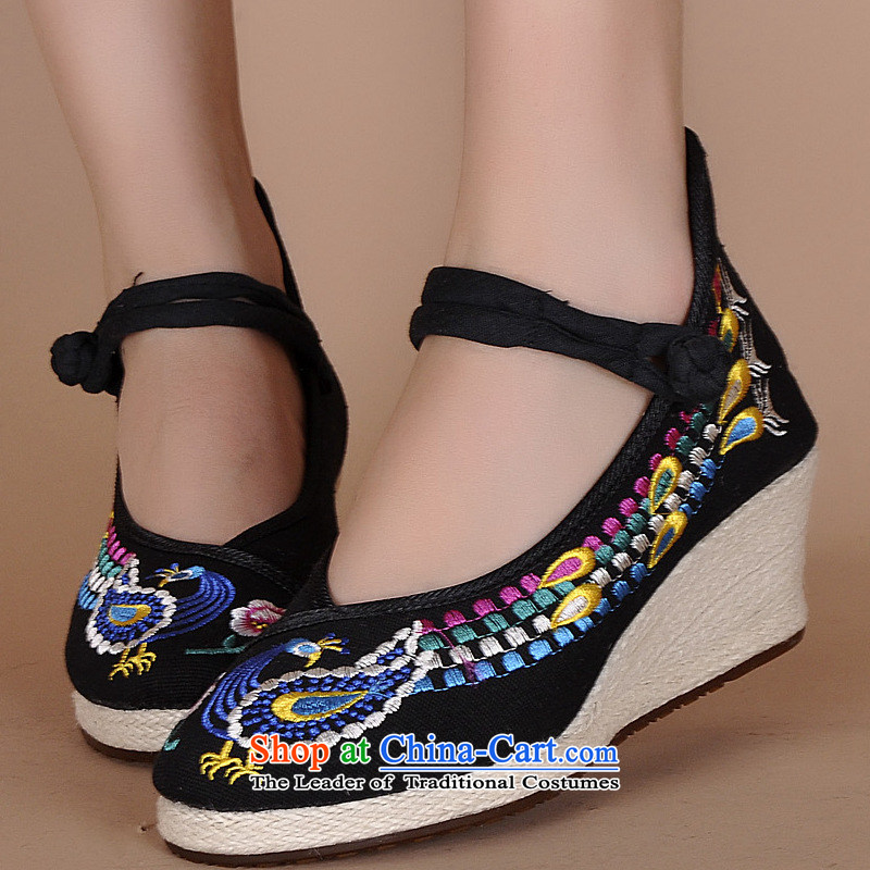 The autumn 2015 new embroidered shoes with peacock high heel slope Beijing summer leisure shoes embroidery womens single Travel Shoes, Casual xhx wild red 38, Charles (CHANVENUEL) , , , shopping on the Internet